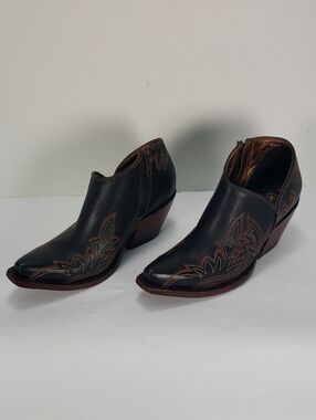 ARIAT JOLENE BLACK LEATHER SIDE ZIP WESTERN BOOTIE ANKLE BOOTS WOMEN'S 7 B MINT